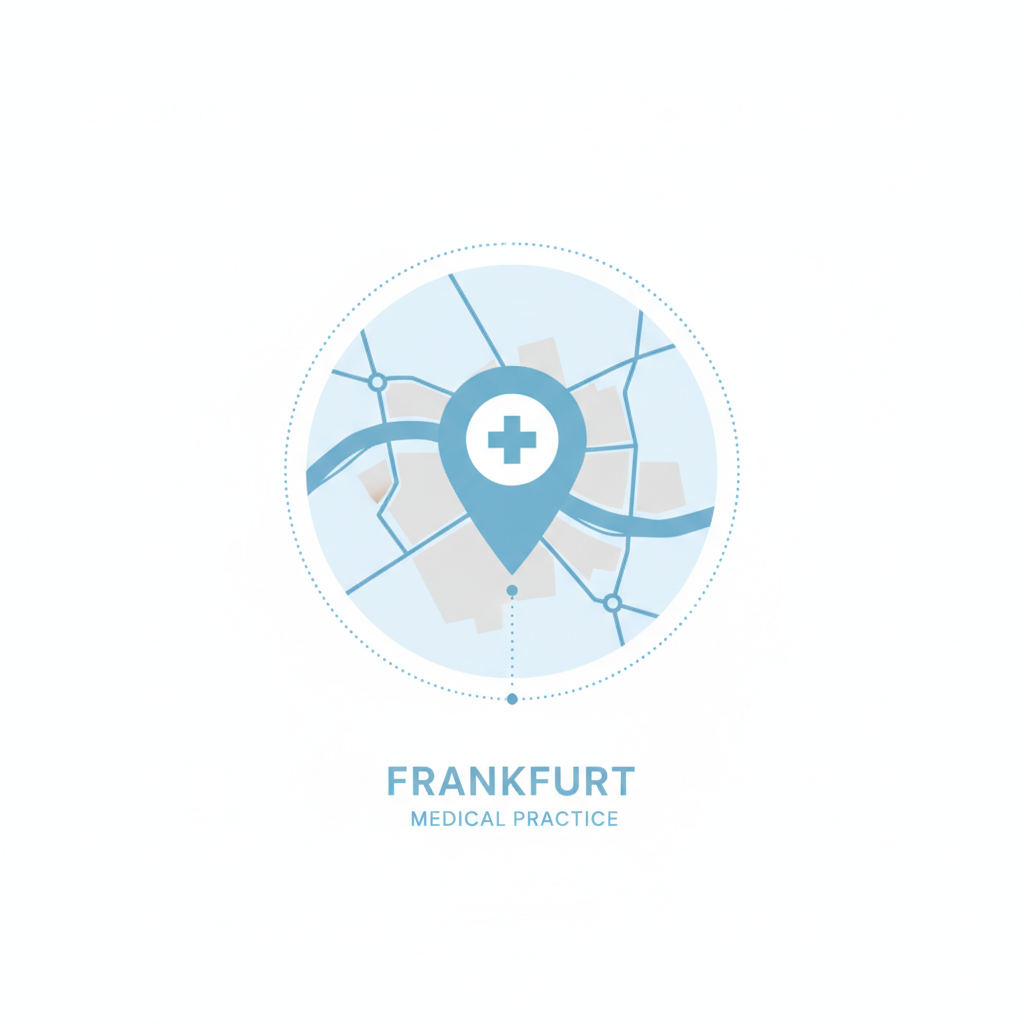 Grafische Karte mit Markierung der Praxis Dr. Hoffmann in Frankfurt